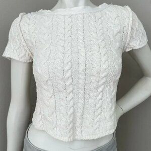 FREE PEOPLE Cable Baby Tee White Short Sleeve Knit Cropped Top
